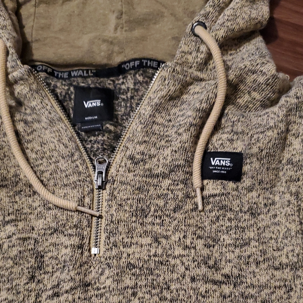 Vans Off The Wall Men's Olive Heather Half-Zip Hoodie Sweater - Picture 3 of 11